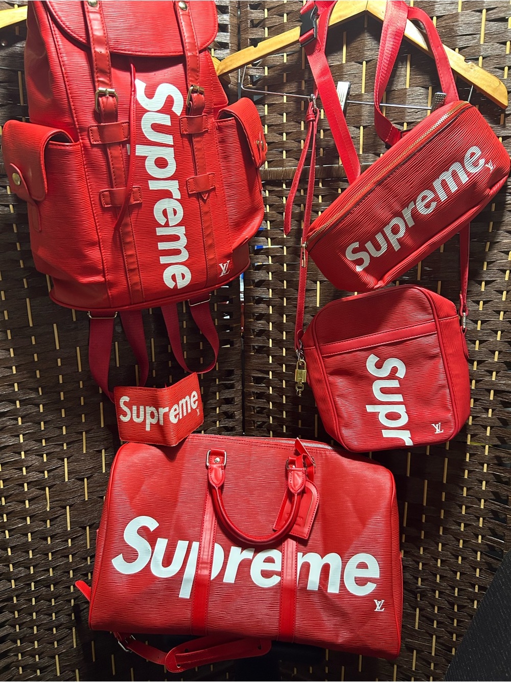 Supreme Red Travel Bag Collection with White Logo